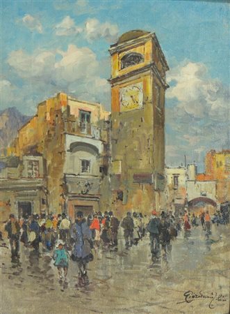 GIORDANO FELICE Napoli 1880 - 1964 Capri (NA) "A passeggio" 32,5x24,5 olio su...