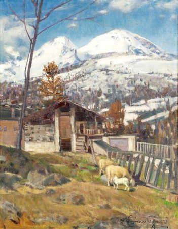 CAMPAGNARI OTTORINO Mestre (VE) 1910 - 1982 Torino "Ovile sui monti" 50x40...