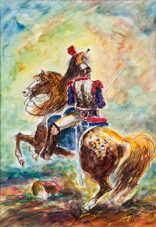 GONZAGA GIOVANFRANCESCO Milano 1921 "Corazziere" 50x36 tecnica mista su carta...