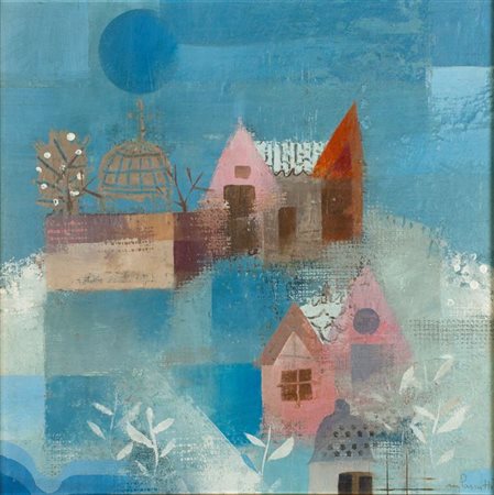 PASCUTTI MARIO Torino 1924 "Il poggio" 1975 30x30 tecnica mista su masonite...