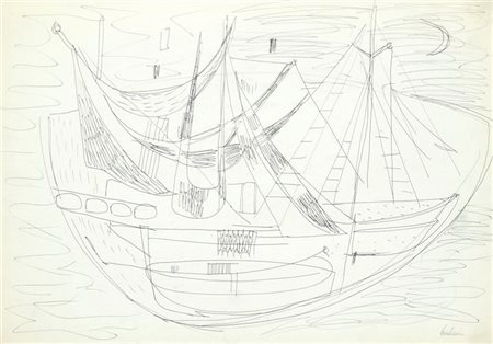 PAULUCCI ENRICO Genova 1901 - 1999 Torino "Vele" 35x50 biro su carta Opera...