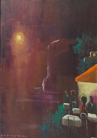 FANTUZZI ELIANO 1909-1987 "Al caffè" 70x50 olio su tela Opera firmata in...