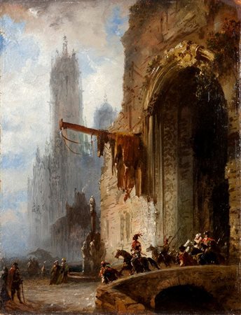 BOSSOLI CARLO Lugano 1815 - 1884 Torino "Anversa" 1876 34,8x26,5 olio su...