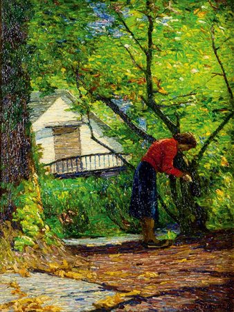 FORNARA CARLO Prestinone (NO) 1871 - 1968 "Nel bosco, raccogliendo castagne"...