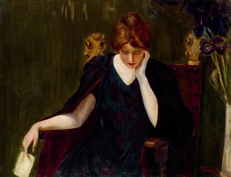 PENNASILICO GIUSEPPE Napoli 1861 - 1940 Genova "Triste novella" 74,5x98 olio...