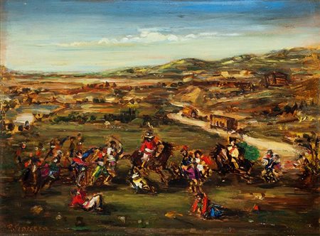 GAZZERA ROMANO Ciriè (TO) 1908 - 1985 "Giubbe rosse" 1948 32x40 olio su...