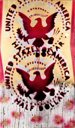 ANGELI FRANCO Roma 1935 - 1988 "Half dollar"anni '80 120x70 smalti su tela...