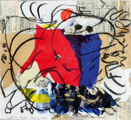 CARMASSI ARTURO Lucca 1925 "Parigi" 1979 55x60 collage e fusain su tavola...