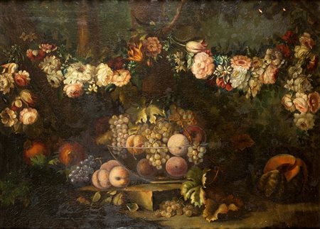 PITTORE DEL XVIII SECOLO "Natura morta" 90x102,5 olio su tela Opera rintelata