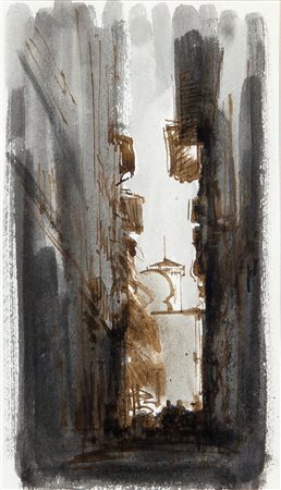 ANNIGONI PIETRO Milano 1910 - 1988 Firenze "Strada di città" 30x17 acquerello...