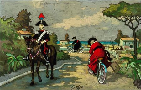 CAFFE' NINO Alfadena (AQ) 1909 - 1975 Pesaro "Carabiniere a cavallo" 1971...