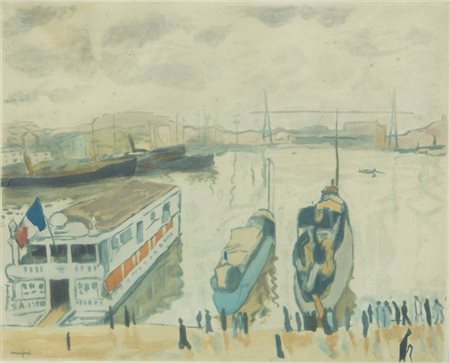 MARQUET ALBERT 1875-1947 "Porto francese" 50x60 foglio, 40x50 acquatinta , es...