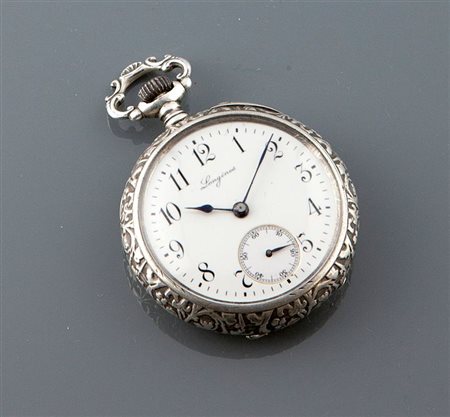 LONGINES Orologio da tasca, inzio XX secolo Diam 36 Doppia cassa in argento...