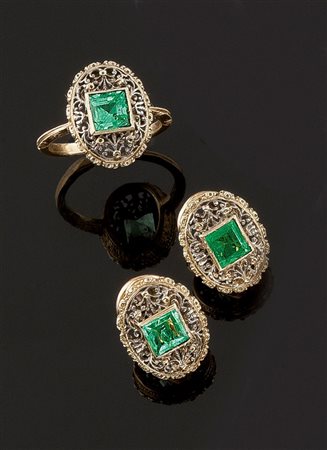 DEMI-PARURE Demi-parure in oro giallo composta da coppia di orecchini ed...