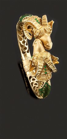 BRACCIALE Bracciale rigido in oro giallo lucido e satinato, prima metà XX...