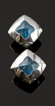 BULGARI Coppia di orecchini in oro bianco, a clips, firmati "Bulgari", di...