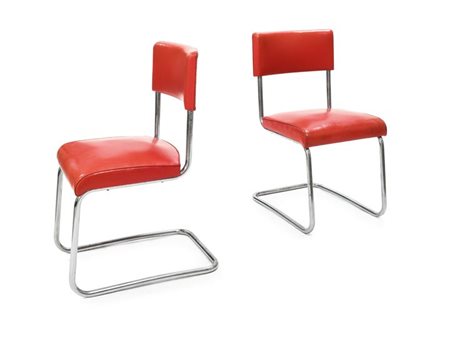COVA Due sedie razionaliste in tubo di metallo cromato con rivestimento in...