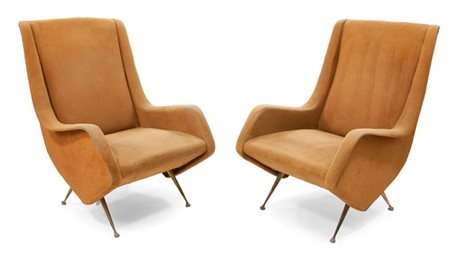 MORBELLI ALDO (ATTR.) Due poltrone con rivestimento originale in panno di...