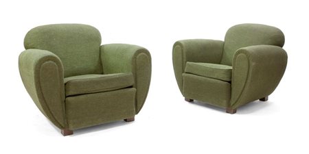 POLTRONE Coppia di poltrone con rivestimento in tessuto di lana originale....