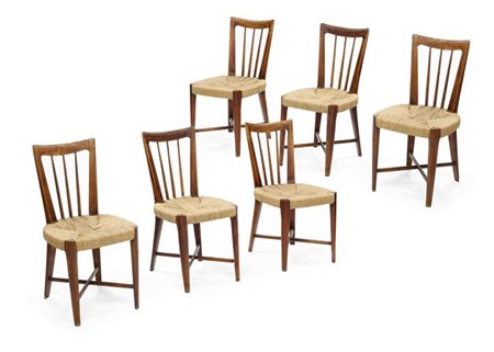 PONTI GIO, NELLO STILE DI Sei sedie con struttura in legno di faggio...