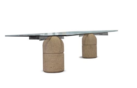 OFFREDI GIOVANNI Paracarro Grande tavolo con basamenti in calcestruzzo....