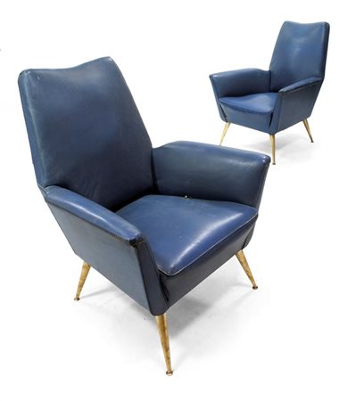 POLTRONE Coppia di poltrone con struttura in legno e rivestimento in...