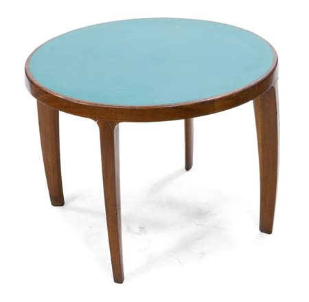 TAVOLINO Tavolino in legno di mogano con piano in laminato, gambe arcuate e...