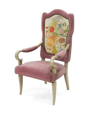 COLLI PIER LUIGI Poltrona con struttura in legno di noce patinato verde,...