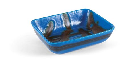GAMBONE BRUNO Grande ciotola rettangolare in terracotta smaltata blu con...