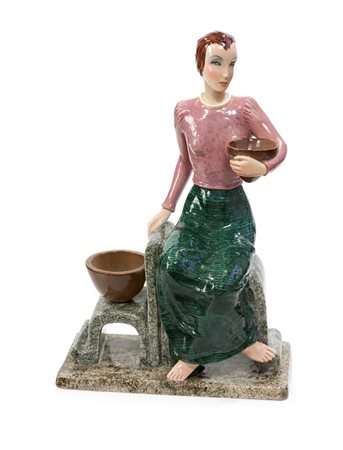 LE BERTETTI La venditrice di vasi Statuetta in ceramica a colaggio e...