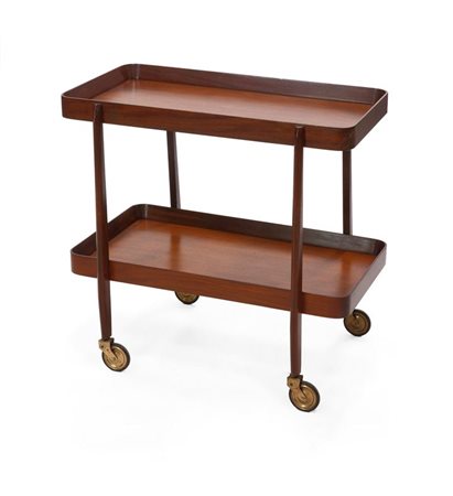 CARRELLO Carrello bar composto da due vassoi in legno di teak. Etichetta...