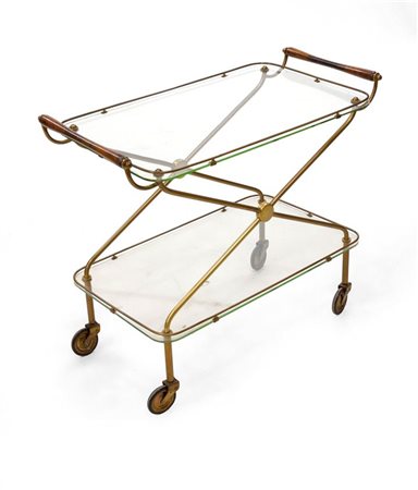 CARRELLO Carrello bar con struttura in ottone, impugnatura in legno di faggio...