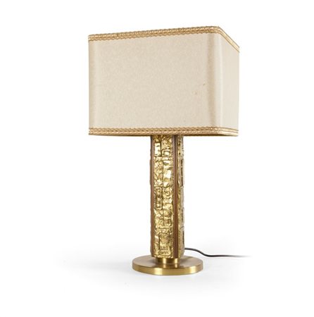 BROTTO ANGELO Lampada da tavolo con piedistallo in legno rivestito da quattro...