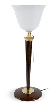 LAMPADA Lampada da scrivania. Base in metallo laccato a simil legno,...