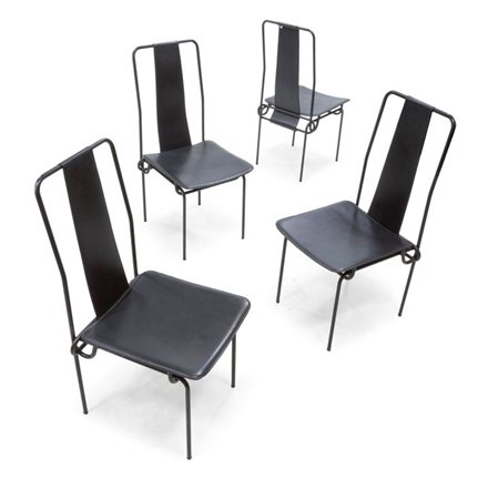DAL LAGO ADALBERTO Desco Quattro sedie in tubo verniciato nero e sedile e...