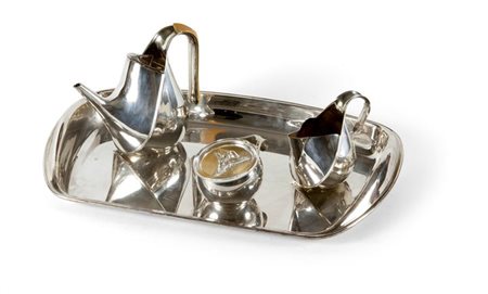 TUSQUETS OSCAR Servizio da tè in metallo argentato e dorato, coperchio della...