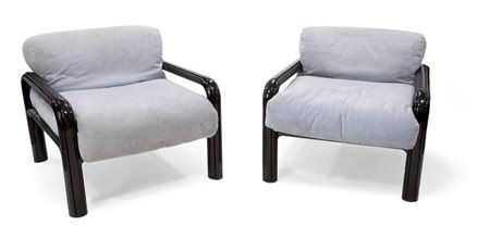 AULENTI GAE 54 L Coppia di poltrone in acciaio laminato a freddo e laccato....