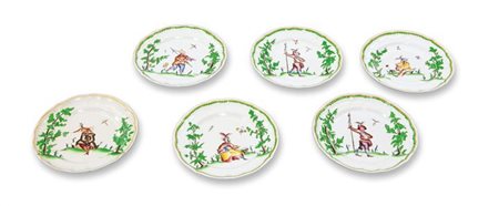 ANDLOVIZ GUIDO Sei piatti in ceramica decorata in policromia. Marchiati...