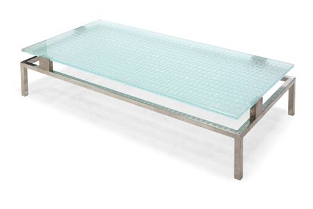 STUDIO DAVICO Tavolino con piano in cristallo inciso ad acido, base in...