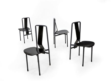 CASTIGLIONI ACHILLE Irma Quattro sedie con struttura in acciaio verniciato e...