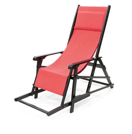 POLTRONA Poltrona reclinabile in legno laccato nero, seduta in tela di cotone...