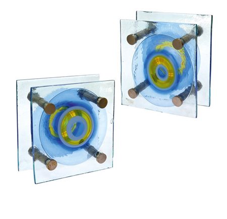 LA MURRINA Coppia di maniglie composte da due lastre in vetro di Murano...