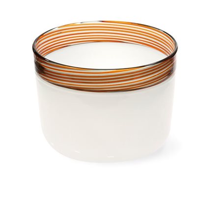 CENEDESE Vaso ad incalmo in vetro lattimo e fascia a fili grigio, bianco e...