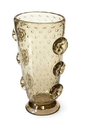 MANIFATTURA MURANESE Vaso in vetro pagliesco a bolle regolari con...