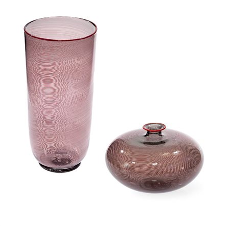 MANIFATTURA MURANESE Vaso in vetro a filigrana a fili ametista, bordo...