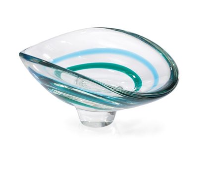 GASPARI LUCIANO Coppa in cristallo con fasce concentriche blu e verde. Firma...