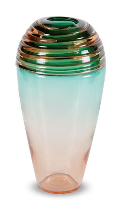 ZUCCHERI TONI Vaso in vetro rosa sfumato di verde con applicazione a incalmo...