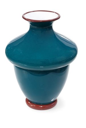 BAROVIER & TOSO Vaso in vetro incamiciato lattimo, diafano acquamare e...