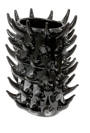 ARTIGIANATO MURANESE Grande vaso in vetro nero con applicazione di grandi...