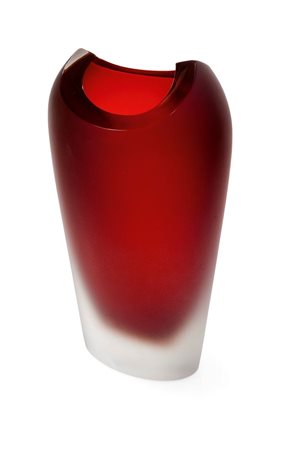 SEGUSO VETRI D'ARTE Vaso in vetro sommerso rosso e cristallo con superficie...